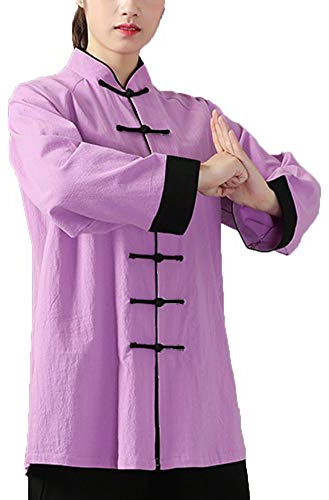 PengGengA unisex spänne kläder öva Tai Chi uniform Kung Fu passar prestanda kläder kostym traditionell kampsport, lila svart, M