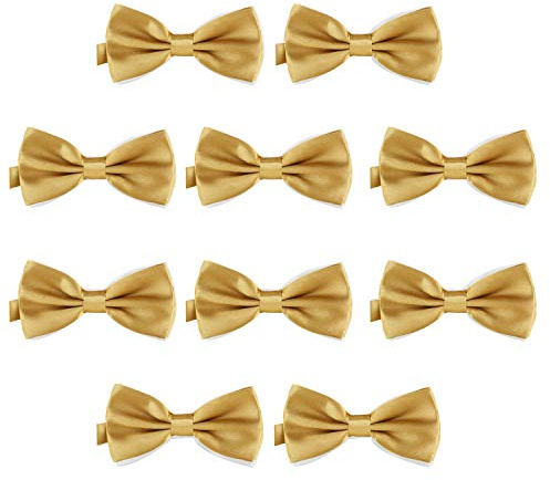 DonDon Set da 10 papillon da uomo 12 x 6 cm già legato e infinitamente regolabile – Oro