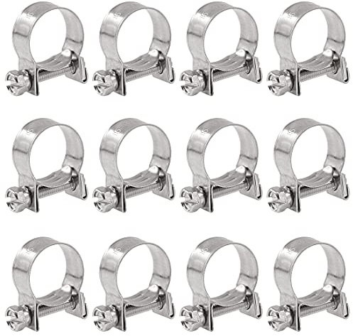 Glarks 12Pack 15-17mm Stainless Steel Mini Fuel Injection Hose Clamps Adjustable Pipe Hose Clip Tube Clamps Set (19/32''-11/16'' Dia)
