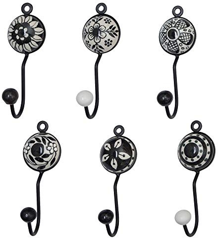 Knober Indigo Keramikhaken Wandhaken Garderobenhaken Kleiderhaken (04. Mix-Set Schwarz-Weiß 6 Stück)