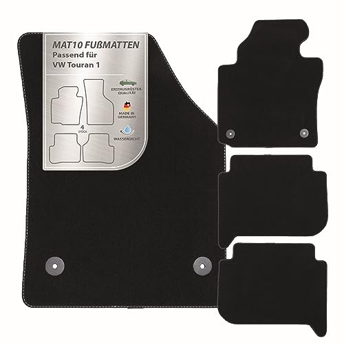 MAT10 – Auto-Fußmatten Passend für VW Touran 1 (BJ 09/2010 - 08/2015, GP2) | (Typ 1T, 5-Sitzer) | aus Velours | 4-teiliges Automatten Set | langlebige Erstausrüsterqualität, Made in Germany