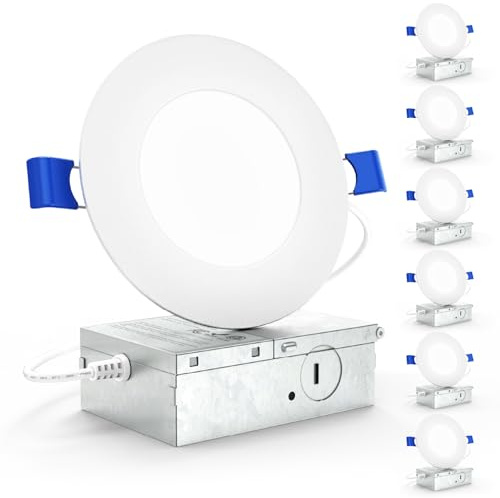 Sunco 6 Pack 4 Inch LED Recessed Lights, Slim Canless Ceiling Lighting, 650 LM, 10W (60W Equivalent), 6000K Daylight Deluxe, Dimmable, Wafer Thin, Ultra Thin with Junction Box ETL