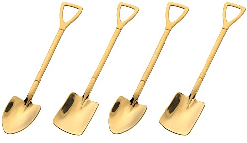 Shovel Spoon Dessert Spoons- 4pcs Ice Cream Spoon Gold Shovel Shape Spoons Mini Long Handle Coffee Afternoon Teaspoon for Home Kitchen Restaurant Party (gold)