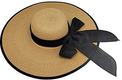 G-LIKE Damen Sonnenhut Sommerhut Strandhut – Eleganter Faltbarer Strohhut Outdoor Sonnenschutz Leichter Damenhut Sommer UV-Schutz UPF 50+ Breite Krempe Hut mit Schleife für Frauen Mädchen (Khaki1)