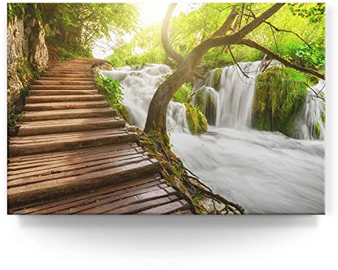 BilderKing Wandbild Wasserfall Kroatien - 120cm x 80cm Leinwand auf Fertigrahmen + Aufhänger