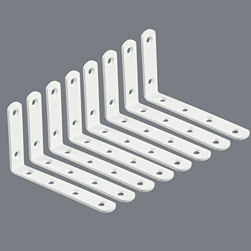 SAYAYO Regalhalterung Edelstahl 8 Stück Weiß Regalwinkel 125x75 | Winkel Regal Multifunktionale 90 Grad Wandmontage Metallwinkel für Küchenregal, Dekoregal, Eckregal, Badezimmerregal