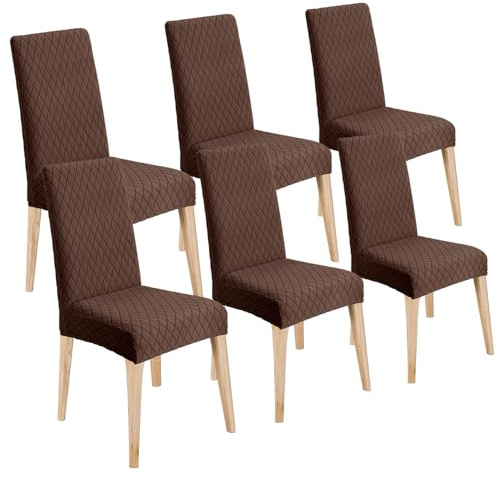 LANSHENG Stuhlhussen 6er Set, Waschbarer Stuhlbezug Schwingstühle, Braun | Stretch Stuhlhussen Schwingstühle, Universal Hussen für Stühle, Küchen, Restaurants und Hotels