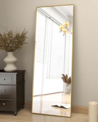 Koonmi Specchio da pavimento, 52 x 161 cm, a figura intera, con cornice minimalista stretta in alluminio, moderno grande specchio da parete da appoggiare o da appendere per soggiorno e camera da