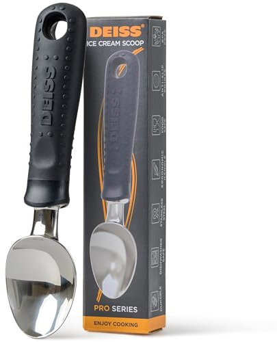 Deiss Profi-Eisportionierer, Edelstahl mit weichem Gummigriff, perfektes ergonomisches Design für einfachen Griff, Hochleistungs-Eisportionierer zum Löffeln von gefrorenem Hartgelato und Sorbet