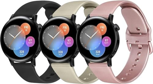 Vancle 3Pack für Huawei Watch GT 3 Pro 43mm Armband/GT 3 42mm Armband/GT 2 42mm Armband,20mm Silikon Ersatzarmband Uhrenarmband für Honor MagicWatch 2 42mm Armband (Schwarz/Roségold/Gold)