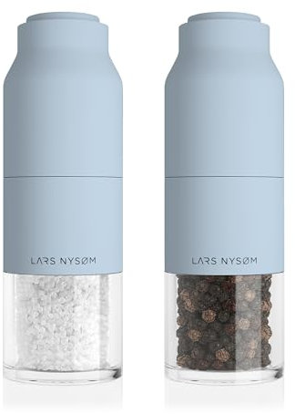 LARS NYSØM Juego de Molinillo de Sal y Pimienta de Acero Inoxidable con Molinillo Ajustable I Diseño de Botella Juego de Molinera de Especias Manual (Sky Blue)