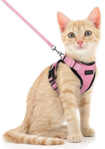 Voarge Pettorina Regolabile per Gatti con Cinghia da 150 cm - Sicurezza per Gatti di Piccola, Media e Grande Taglia, Adulti e Cuccioli - Harness per Passeggiate e Viaggi (XS) (pink, S)