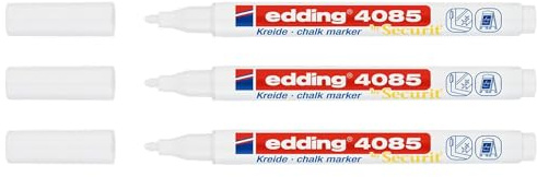 Edding Flüssigkreidemarker 4085, Weiß, runde Spitze, 1 – 2 mm, 3 Stück