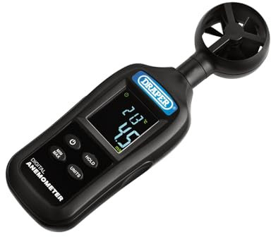 Draper 12445 Handheld Digital Anemometer - Wind Speed and Temperature Meter, 0.4-30m/s and -20 to +70℃