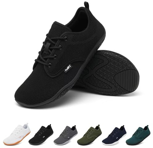 Geweo Barfußschuhe Herren Barfuss Schuhe Damen Barfuß Sneaker Barefoot Shoes Fitnessschuhe Laufschuhe Walkingschuhe Turnschuhe Minimalistische Straßenlaufschuhe Weich Leicht Bequeme, Schwarz 39 EU