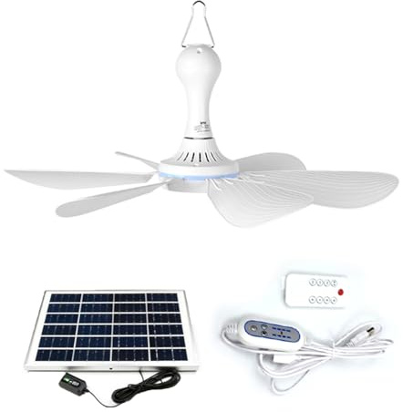 Ventilatore Solare con Cavo per Telecomando Piccolo Ventilatore da Soffitto Pale Del Ventilatore in ABS Staccabili Facile da Montare con Pannello Solare Facile da Trasportare per Esterni da Viaggio Bi