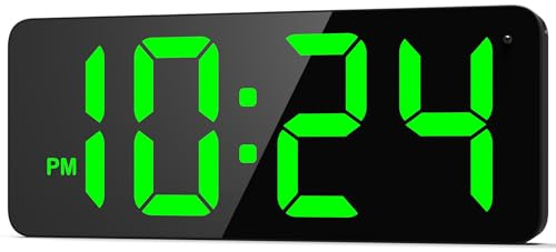 LED Digital Wall Clock with Large Display, Big Digits, Auto-Brightness, 12/24Hr Format, Modern Electric Small Silent Wall Clock for Living Room, Bedroom, Classroom, Farmhouse, Kitchen, Office - Green
