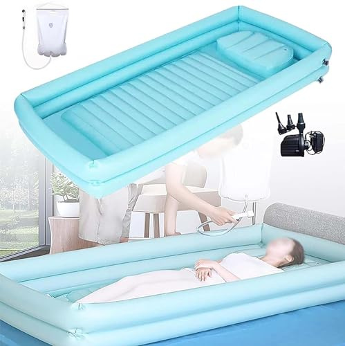 MAYFABD Médical Kit de Baignoire de Douche Gonflable Bain de Lit Baignoire Portable en PVC dans Le lit avec Pompe à air électrique Sac d'eau Oreiller d'air Bain dans Le lit D'aide,B