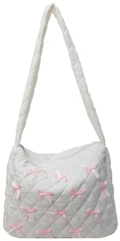 Fiorky Umhängetasche mit niedlichem Fliege-Design, weich, trendig, Umhängetasche mit Reißverschluss, modische Handtasche, gesteppt, lässige Schultertasche for Damen (Beige)