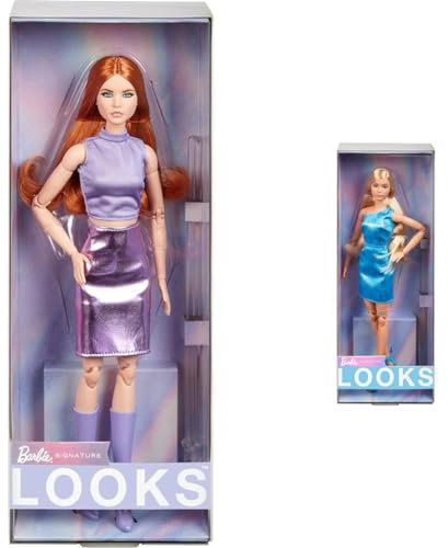 Barbie Looks Puppe, Sammelfigur Nr. 20 mit roten Haaren und moderner Y2K-Mode & Looks Puppe, Sammelfigur Nr. 23 mit aschblonden Haaren und moderner Y2K-Mode