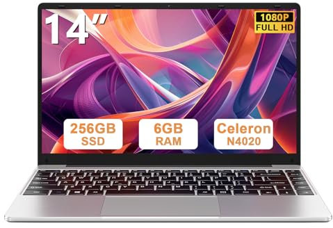PC Portatile 14 Pollici Computer Portatile Win 11 256 GB ROM Celeron N4020 2.4G+5G WiFi upto 2.8 GHz Supporta l'espansione SSD 1TB 4.2 USB HDMI Tastiera Italiana Membrana Mouse Senza Fili-Argento