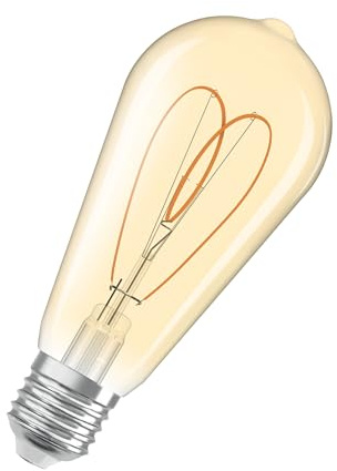 Osram Vintage 1906 Edison ist eine warmweiße, dimmbare LED-Lampe in Edison-Kolbenform mit Filament. Sie bietet 4.9 W für 470 lm, E27 Fassung, goldfarbenes Glas, 64 mm Durchmesser, 2200 K, EEK F. | LED-Lampen, 64,00 mm Durchmesser, 1 Stück