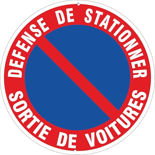 Pubblimania DEFENSE DE STATIONNER SORTIE DE VOITURES | Panneaux signalétiques ronds en aluminium rigide d’une épaisseur de 3 mm, micro-perforés, extérieur/intérieur (Ø 30 cm) (SORTIE DE VOITURES)