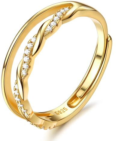 MILACOLATO 925 Anillo de Plata de Ley Delicada Circonita Cúbica Retorcida Eternidad Promesa Anillo de Alianza Anillo de Pulgar Ajustable Anillo de Oro para Mujeres Damas Niñas