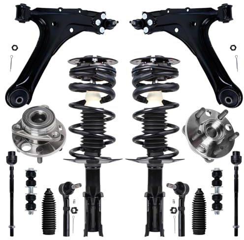 Detroit Axle - 14pc Front Struts Kit for 2000-2005 Chevy Cavalier Pontiac Sunfire, Struts Coil Springs Wheel Bearing Hubs Lower Control Arms Sway Bars Tie Rods Boots 2001 2002 2003 2004 Replacement
