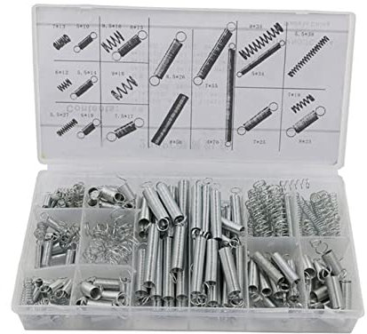 Federsortiment Set Verpackt In Einer Durchsichtigen Box Für Reparatur Projekte. Säurebeständige Und Korrosionsbeständige Federn