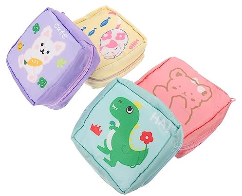 Healvian 4 Stück Periodenbeutel Große Kapazität Cartoon Tierdruck Münzbeutel Stilleinlagen Und Make up Taschen Tragbar Für Frauen Alltag Und Reisen