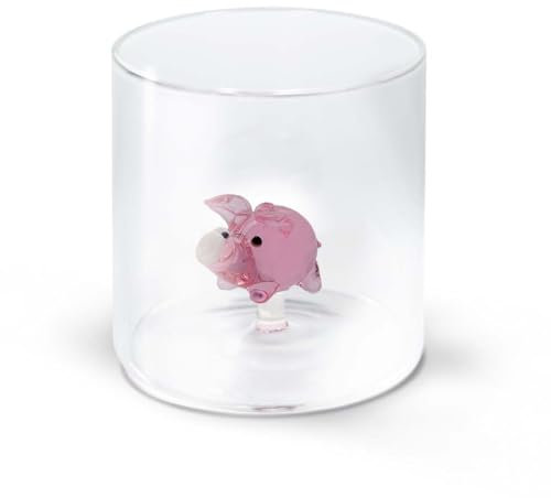 WD Lifestyle - Bicchiere in Vetro Borosilicato 250ml con Decorazione in Vetro Colorato Interna (Maiale)