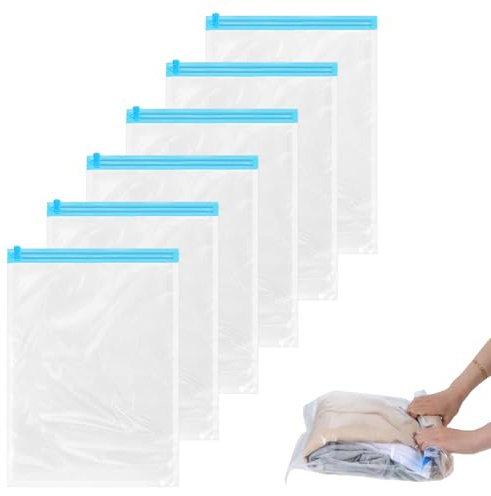 Reise Kompressionsbeutel zum Einrollen, 6 Stück Vakuumbeutel für Kleidung Reise 35x50cm Vacuum Bags for Clothing Vakuumierbeutel Kleidung Vakuum Kleiderbeutel Keine Vakuumpumpe Erforderlich