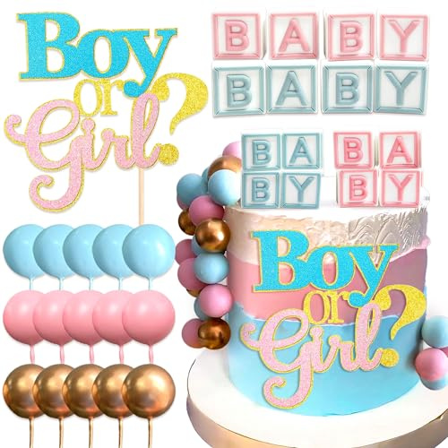 Roaring Good Time Pink and Blue Gender Reveal Cake Toppers - Boy or Girl Cake Decoration - Baby Shower Cake Decoration - 15 Cake Balls