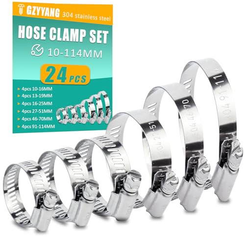 GZYYANG 24 Stücke Schlauchschellen Set, Einstellbare 10-114 mm Rohrschellen Schlauchschellen Edelstahl 304 für Abluftschlauch,Trocknerbelüftungen, Schläuchen, Haus Gas Rohr, Wasser Rohr, Tank, Automob