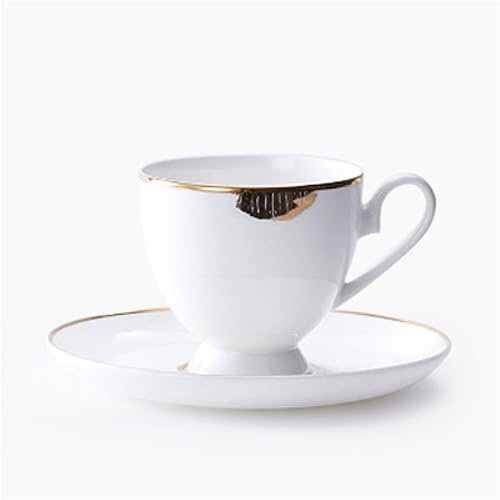 QBSHLHT Maravillosa Taza De Café Y Té De La Tarde, Taza De Té Negro Inglés, Juego De Té De Porcelana De Hueso, Juego De Taza Y Olla Con Borde Dorado De Color Sólido Simple(White)