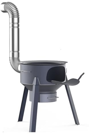 Stufa a legna con griglia - Fornello da campeggio rimovibile a legna da ardere per cucinare all'aperto, grande stufa a razzo da campeggio con canna fumaria, accessorio per barbecue in giardino (48 cm)