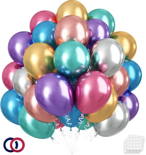 OHugs Metallic Balloons - 12 Inch Assorted Colour Thick Latex Helium Balloons for Birthday, Baby Shower, Party Decorations, Wedding, Event & Celebration Decor