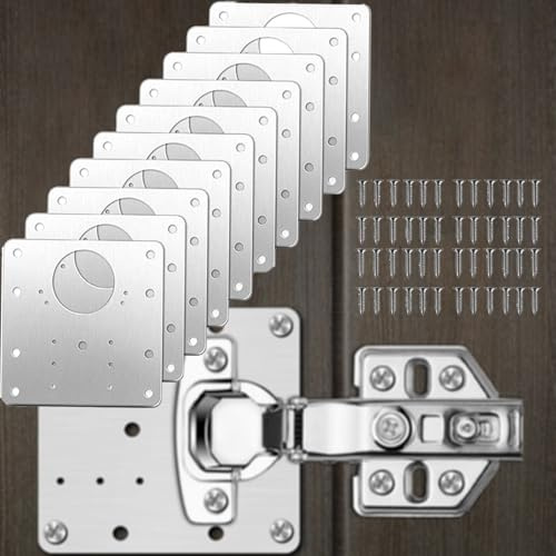 10 Pcs Hinge Repair Plate, Cupboard Hinge Repair Plate with 60 Screws for Kitchen Wood Furniture