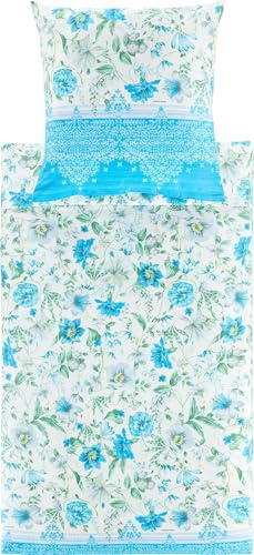 BASSETTI Casablanca Bettwäsche + 1 Kissenhülle aus 100% Baumwollsatin in der Farbe Celeste C1, Maße: 155x220 + 1 K 80x80 cm + 1 K 80x80 cm - 9332117
