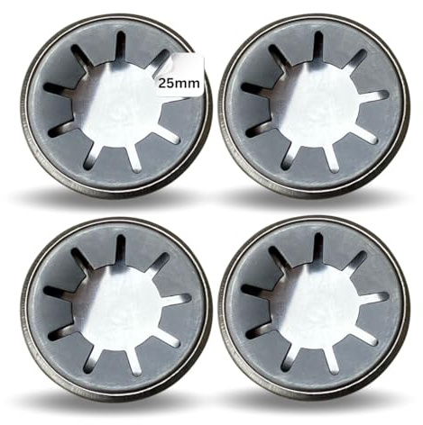 4 x FROSAL Rondelles de sécurité Starlock 25 mm | Bagues de retenue | Kappen d'essieu | Cache-moyeux Essieu/arbre 4 mm | Disques de retenue | Couvercles de sécurité en métal chromé | chromé
