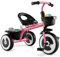 GYMAX Triciclo per Bambini da 2 a 5 Anni, Bicicletta Senza Pedali con Sedile Regolabile a 2 Livelli, Triciclo a 3 Ruote con Pedali, Ripostiglio Anteriore e Posteriore, Capacità di Peso 25 kg (Rosa)