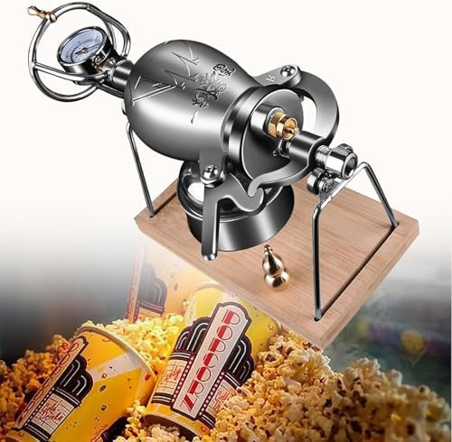 Máquina para Hacer Palomitas de maíz Vintage de Acero Inoxidable, con manivela y válvula de Doble presión (330 ml)