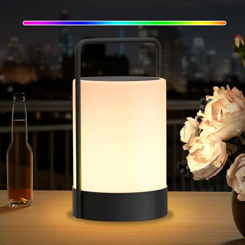 RWWR LED Solar Tischlampe Outdoor 2-in-1 Aufladung Tischlampe kabellos Akku Tischleuchte aufladbar 8 Farben IP44 für Camping Garten Balkon Terrasse