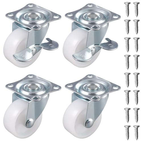 4 Piezas Ruedas para Muebles Pesados de 50 mm, Ruedas Giratorias 360 Grados Con Freno, Ruedas Giratorias Que No Dejan Marcas, Capacidad de Carga de 120 Kg, Ruedas para Mover Muebles Con Tornillos