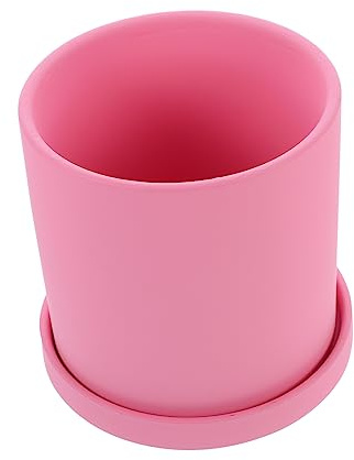TOBBOMEY Maceta Cerámica para Suculentas con Plato Estilo Nórdico Pequeña Maceta Decorativa con Drenaje para Plantas Interiores Balcón Oficina y Jardín Color Melocotón