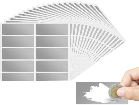 YUVKIN 200 Autocollants à gratter personnalisés, Autocollants à gratter en Papier, Autocollants à gratter, Cartes Postales au Format Rectangle Gris, Cadeaux Surprises (argentés)