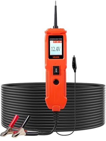 VEVOR Comprobador de Circuitos Automotrices, 8-35 DCV, con Sonda de Circuito, Pantalla TFT a Color e Iluminación, Comprobador de Voltaje con Cable de 4 m y Carcasa ABS, 200 x 53 x 34 mm, Naranja