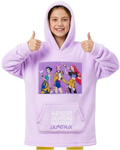 Get Trend KPop Demon Hunters Offiziell Hoodie Mädchen Teenager 6-14 Jahre, Weicher Oversize Poncho Mit Kängurutasche, Anime Kinder Geschenke