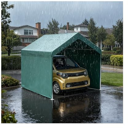 Metallcarports Mit Robuster Carport-Überdachung Und Verstärktem Rahmen Für Parkplätze, Pickups, Wohnmobile Und SUVs(Green,9.8x19x6.5ft)